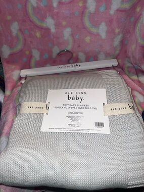 Rae Dunn Baby Knit Blanket in Light Gray